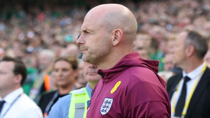 Lee Carsley during the Nations League match. Pic: PA