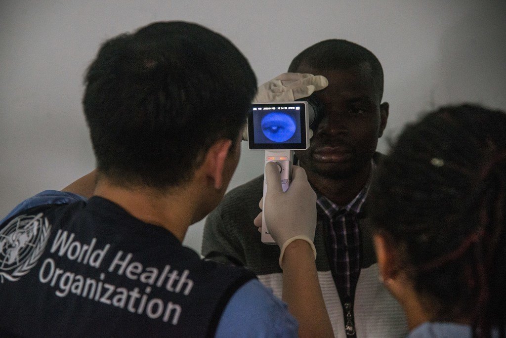 An Ebola virus survivor in the Democratic Republic of Congo has his eyes checked at a WHO-supported eye clinic in North Kivu. (file)