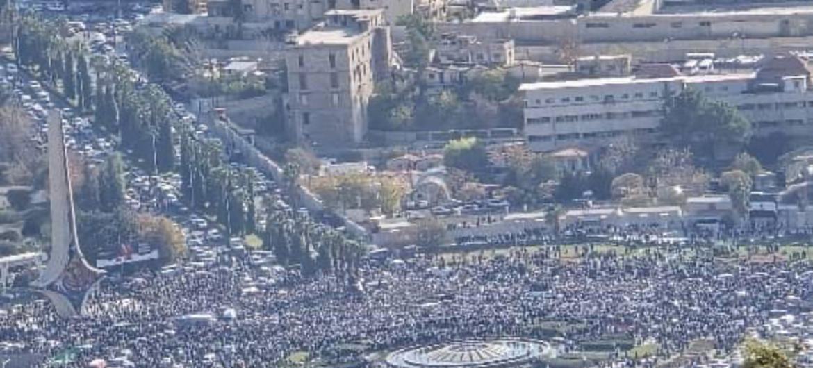 Thousands of people gathered in Damascus to celebrate the fall of the Assad regime in December 2024.