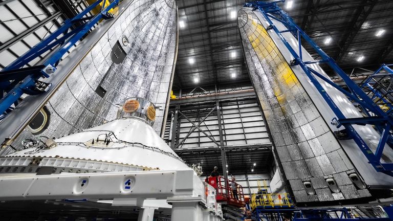 The Blue Ring Pathfinder heading into New Glenn's huge cargo area. Pic: Blue Origin