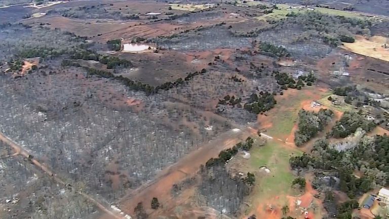 Damage caused by wildfires in Oklahoma. Pic: KOCO/AP 