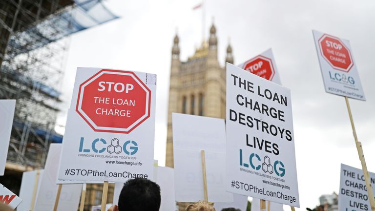 A loan charge protest outside the Houses of Parliament in Westminster
Pic:PA